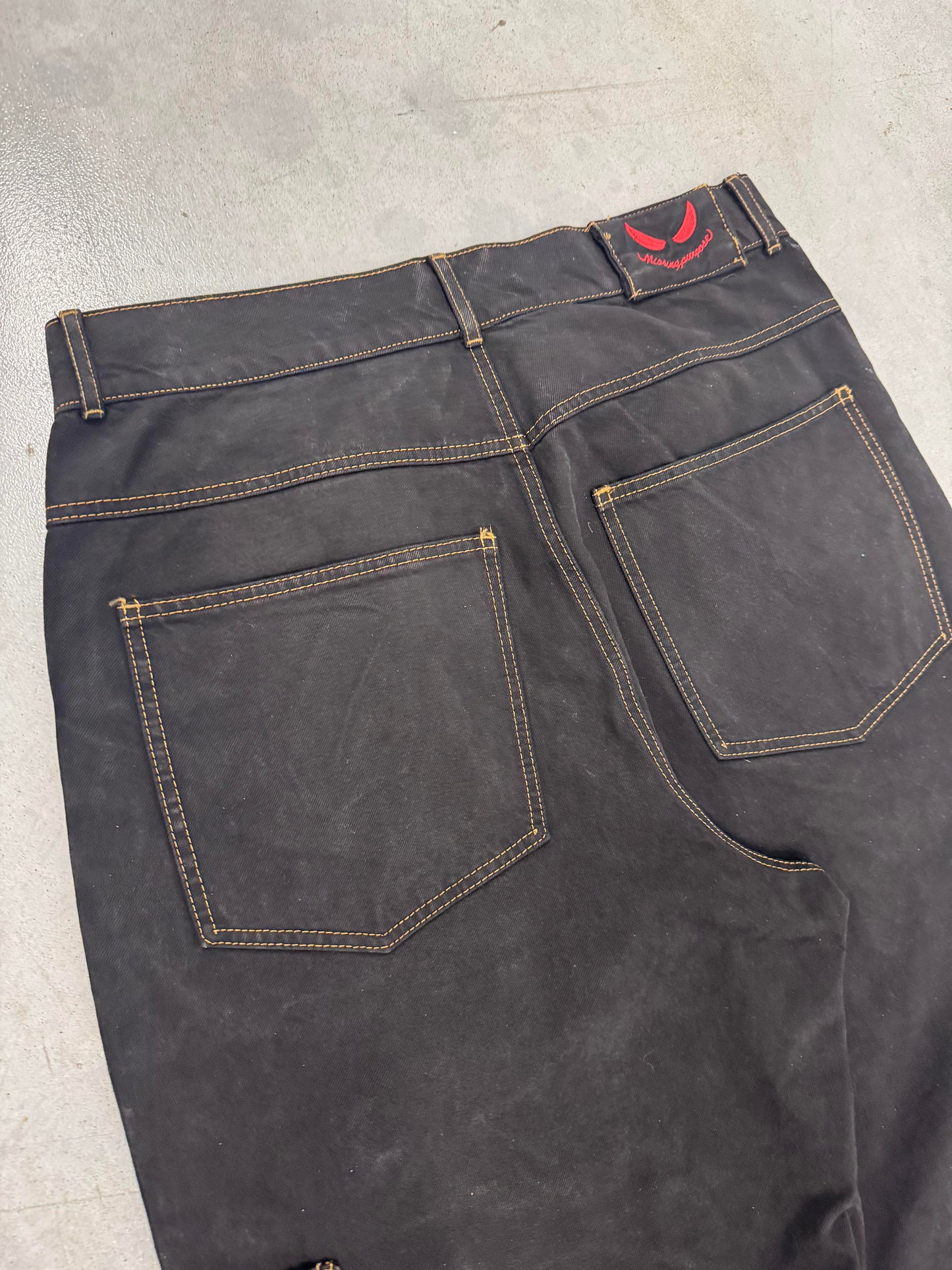Black Cargo Denim Gold Stitching