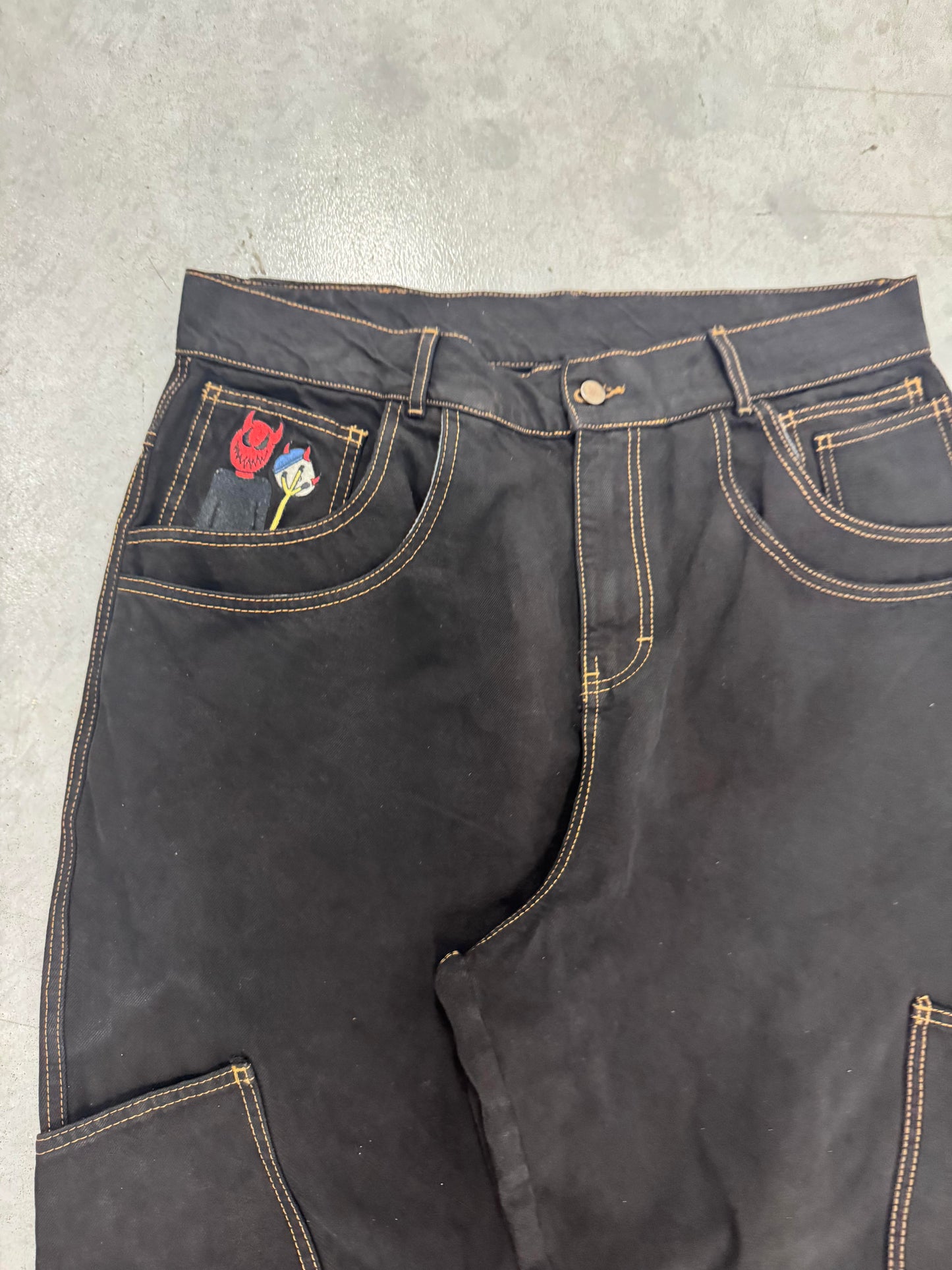 Black Cargo Denim Gold Stitching